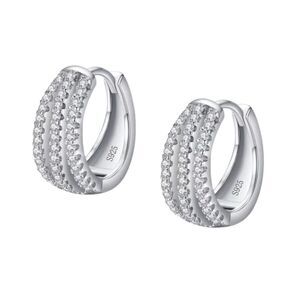 925 Sterling Silver 3 Row CZ Huggies Buckle Earrings
